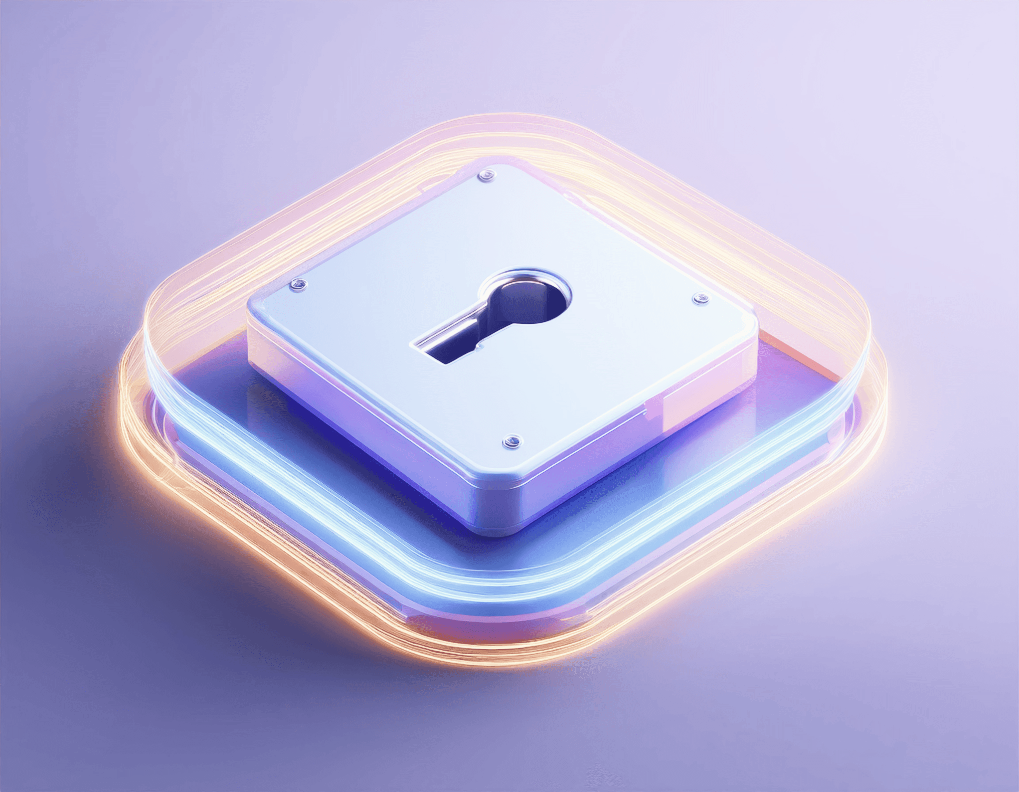 A glowing 3D keyhole block on a neon-lit square