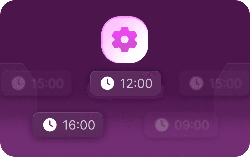 A settings gear over a row of scheduled times, 12:00 and 16:00 highlighted