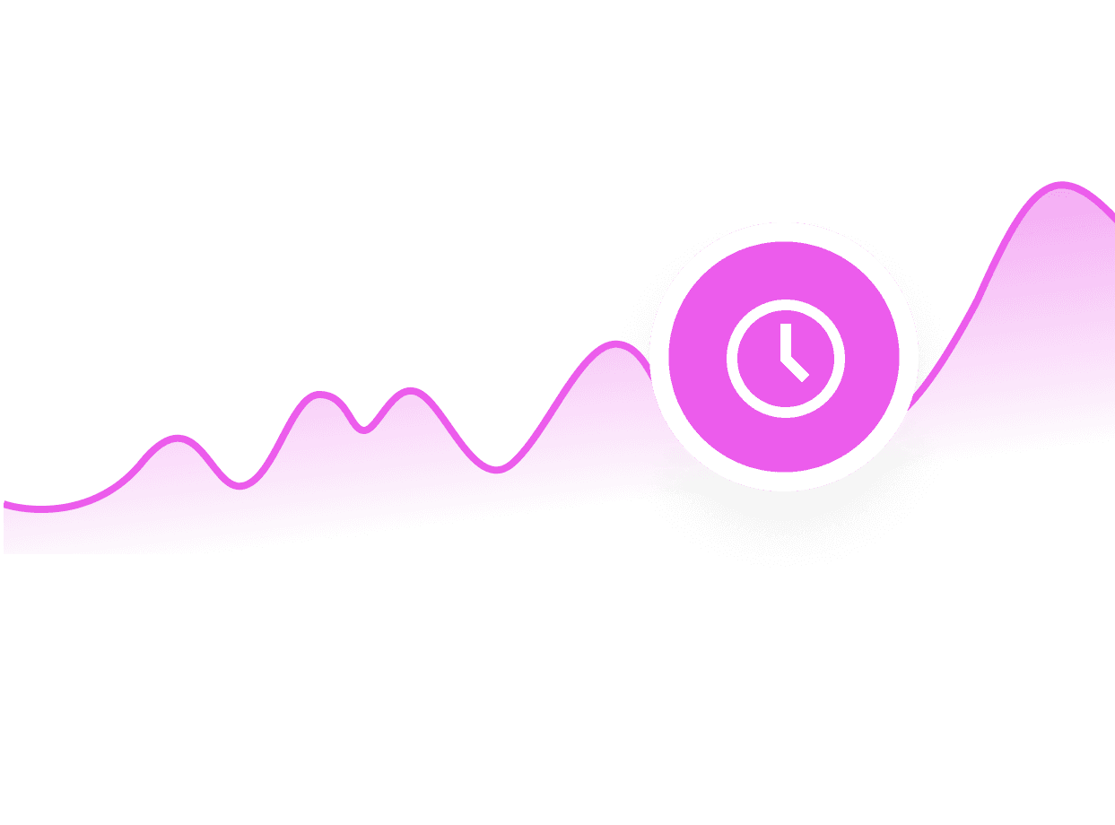 A live activity line rising past a clock