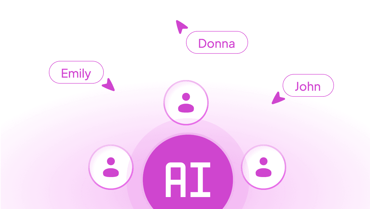 An AI reaching community members Emily, Donna and John