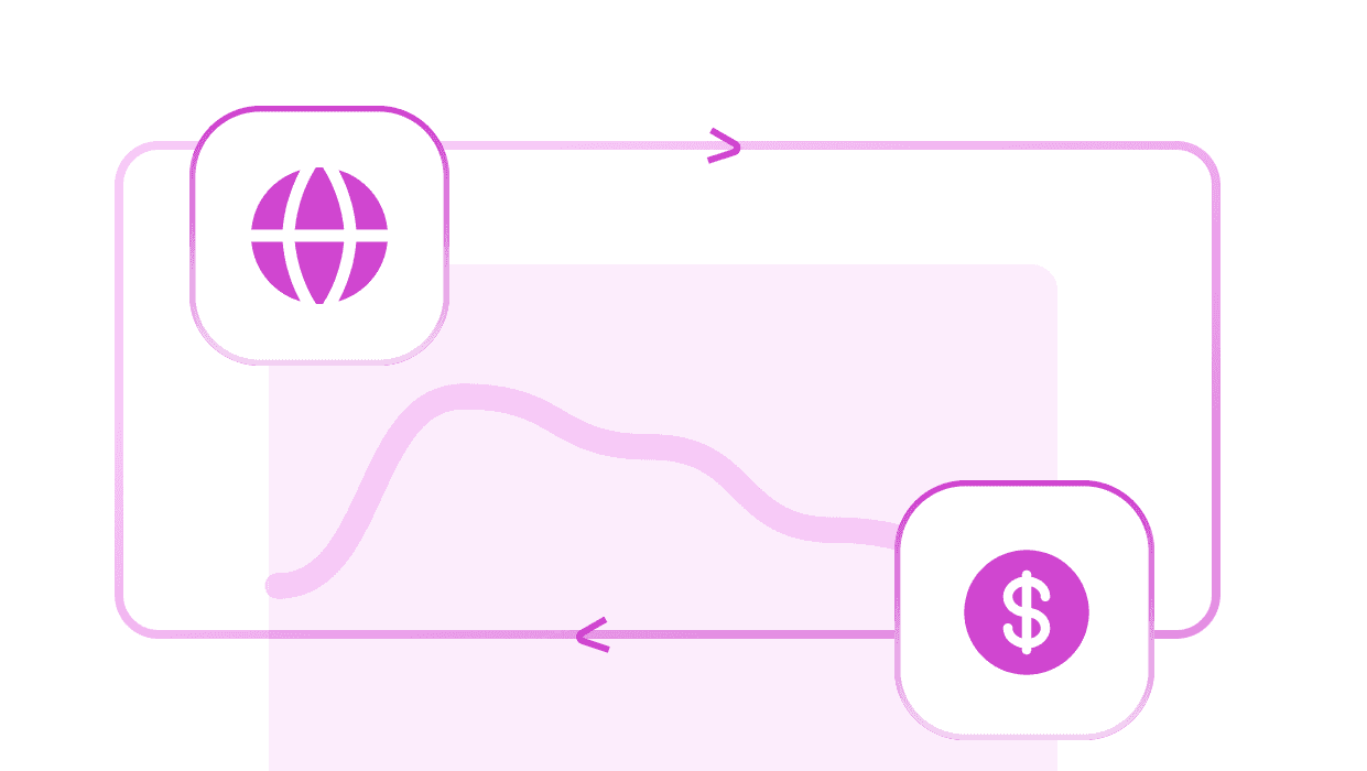 A global marketplace price line between a globe and a coin