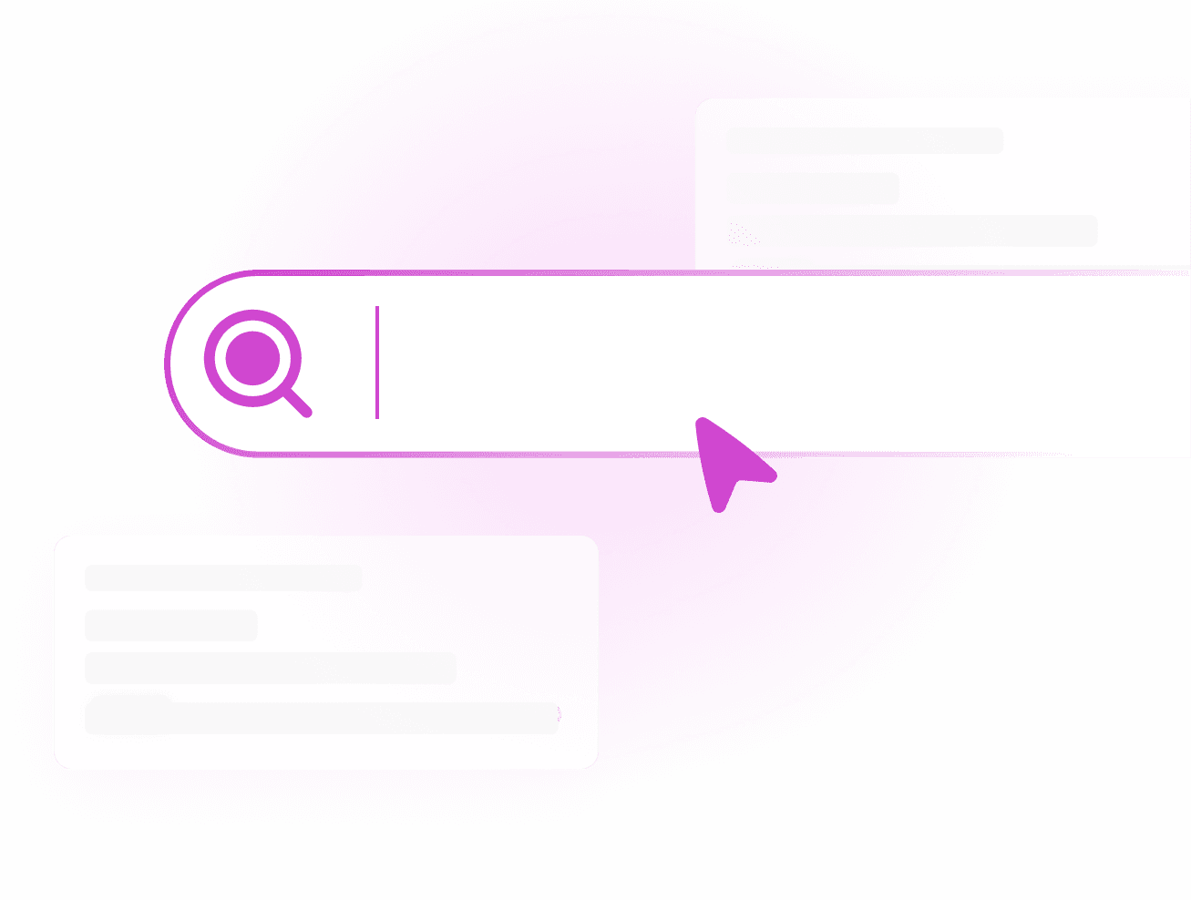 A search bar with a pointer and suggested results