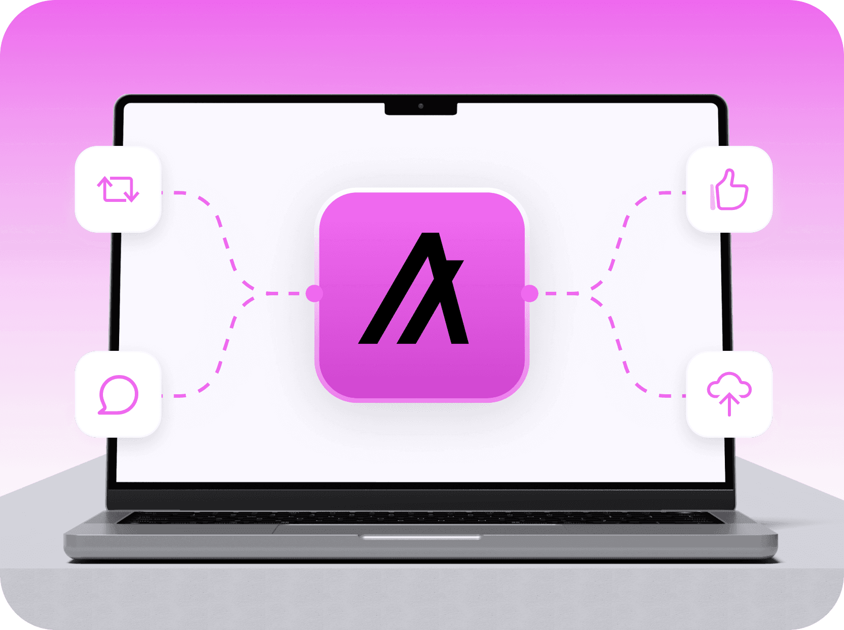 algorand blockchain development company: a laptop showing the Algorand mark, linked to app icons