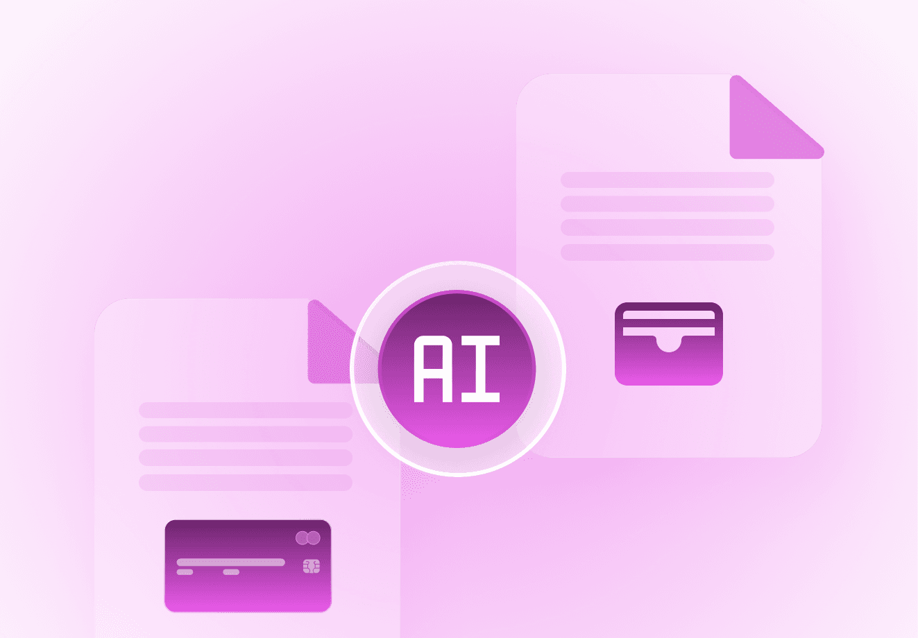 An AI badge between documents, a wallet and a payment card