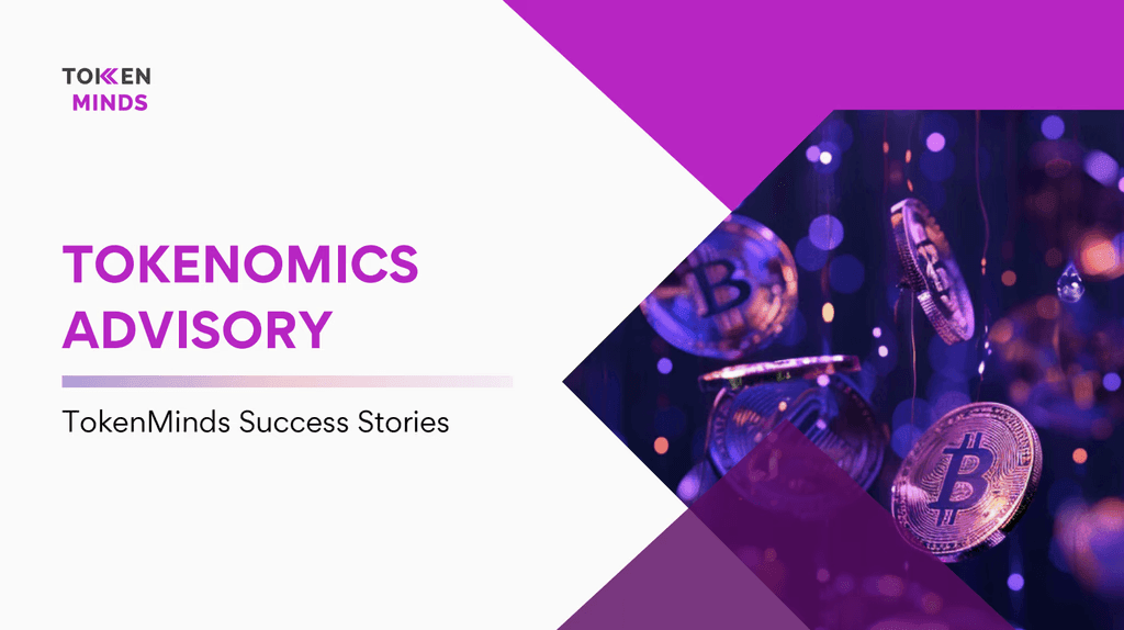 TokenMinds Success Stories cover: Tokenomics Advisory, with falling Bitcoin coins