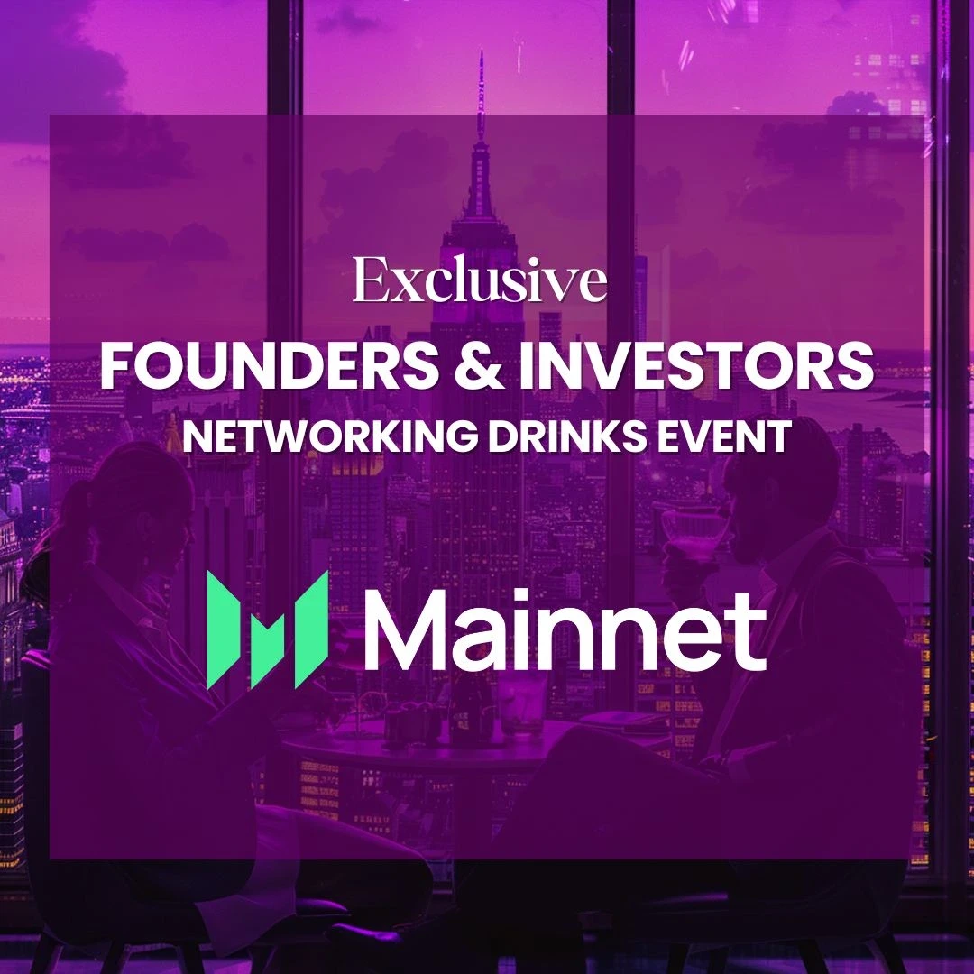 Exclusive Founders & Investors Networking Drinks Event at Mainnet, over a New York skyline at dusk