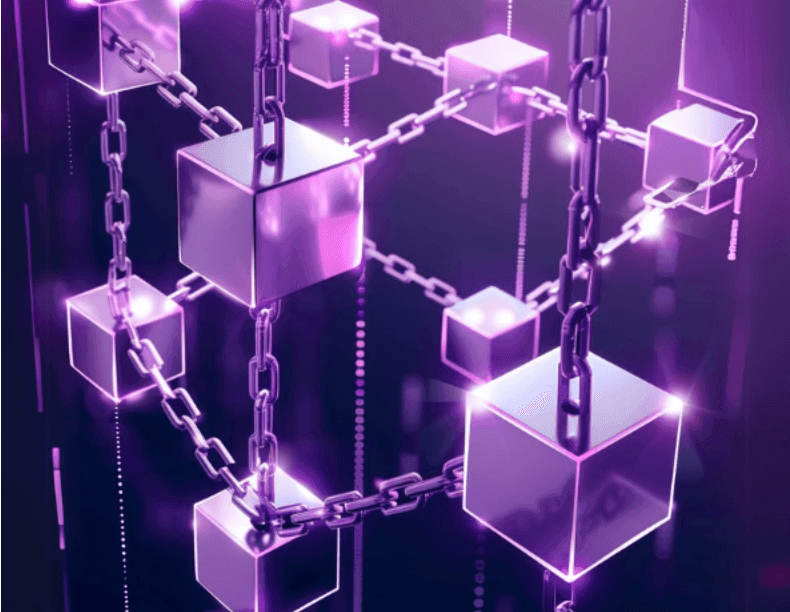 Glowing purple blocks linked by chains