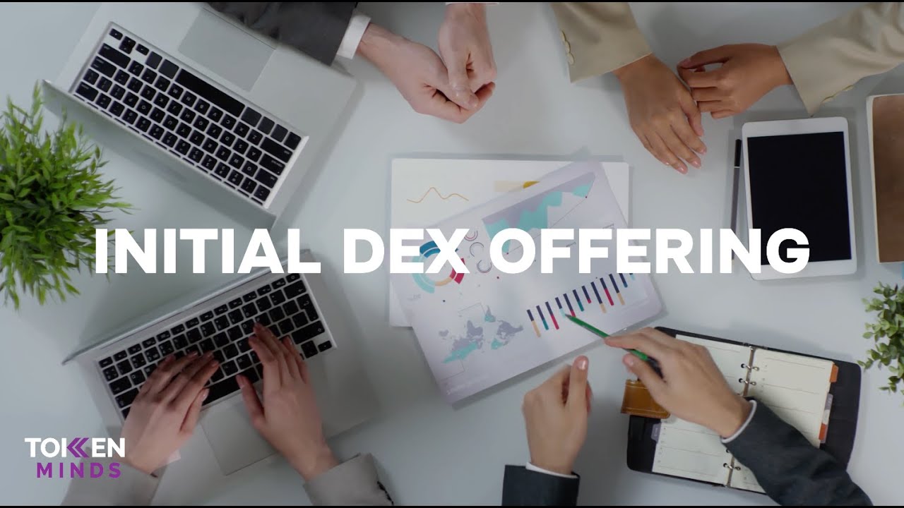 Initial DEX Offering: a team planning around laptops and charts