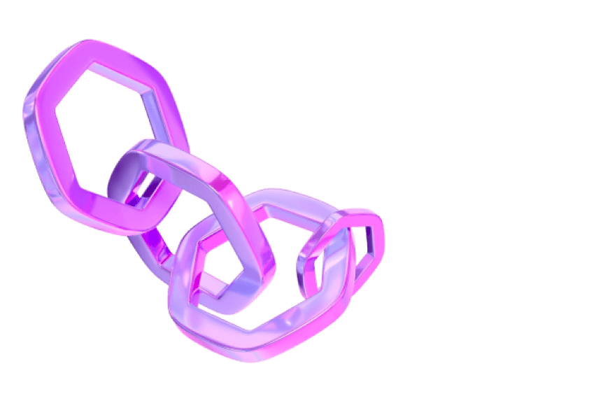Three glossy magenta hexagonal chain links