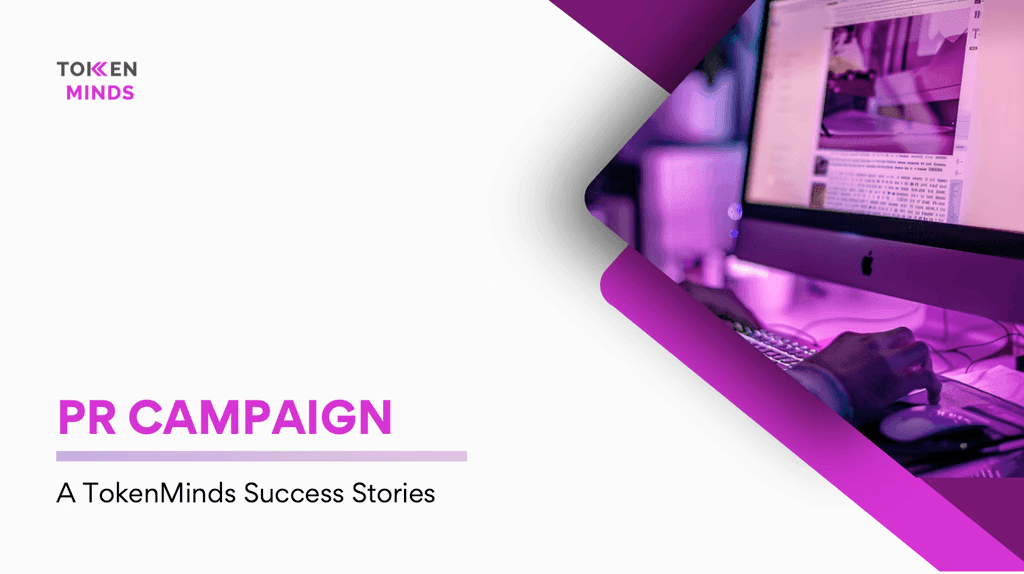 A TokenMinds Success Stories cover: PR Campaign, with a desktop computer in violet light