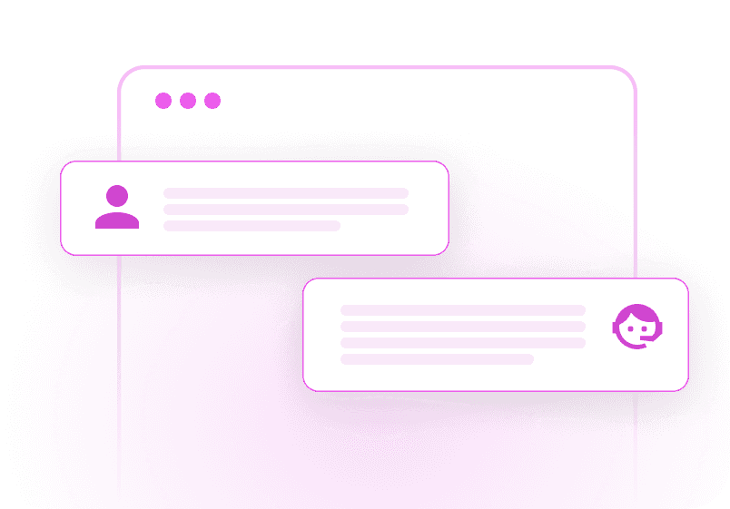A chat window with a client message and a reply from a support agent
