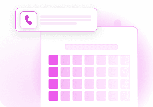 A call notification card over a weekly calendar grid