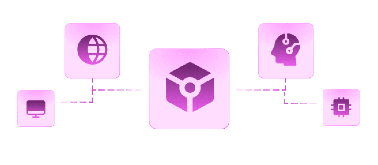 Agentic system: one core connected to web, interface, AI and compute agents