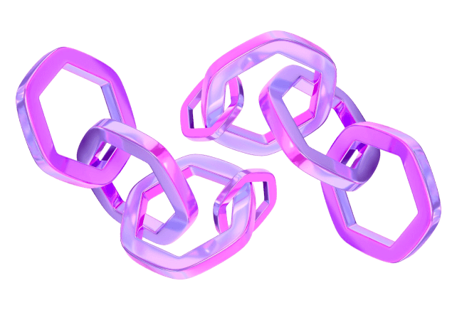 Glossy magenta and violet hexagonal chain links joined together