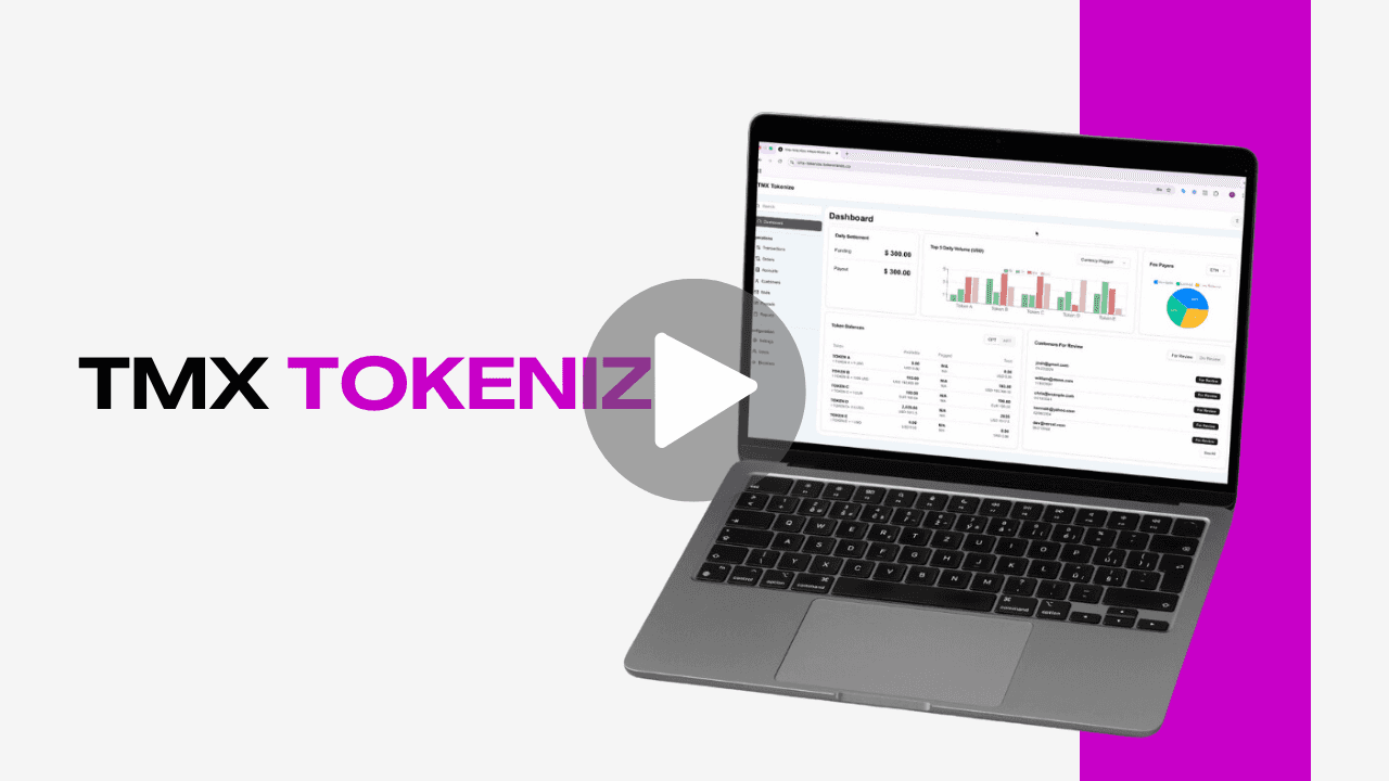 TMX Tokenize dashboard on a laptop