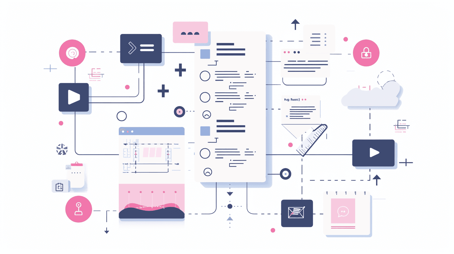 A drawing of a publishing workflow: code, documents, videos and charts linked into one page