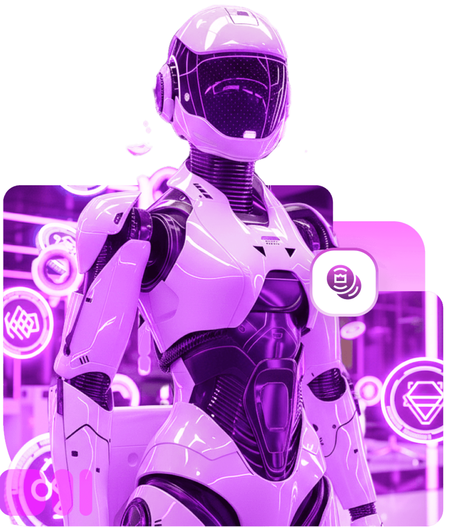 A robot among crypto and payment icons
