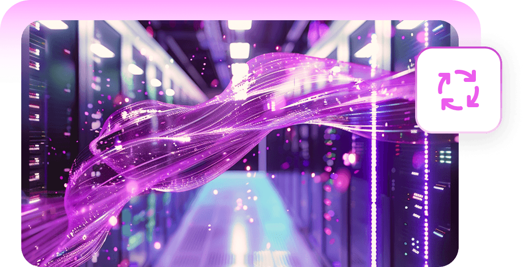 A stream of light running through a data center
