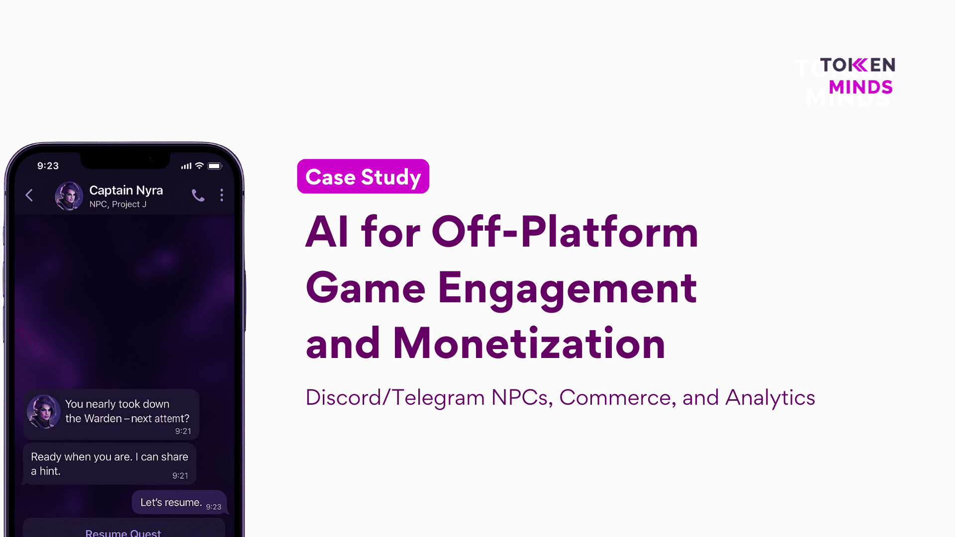AI for Off-Platform Game Engagement and Monetization case study cover: Discord and Telegram NPCs on a phone chat