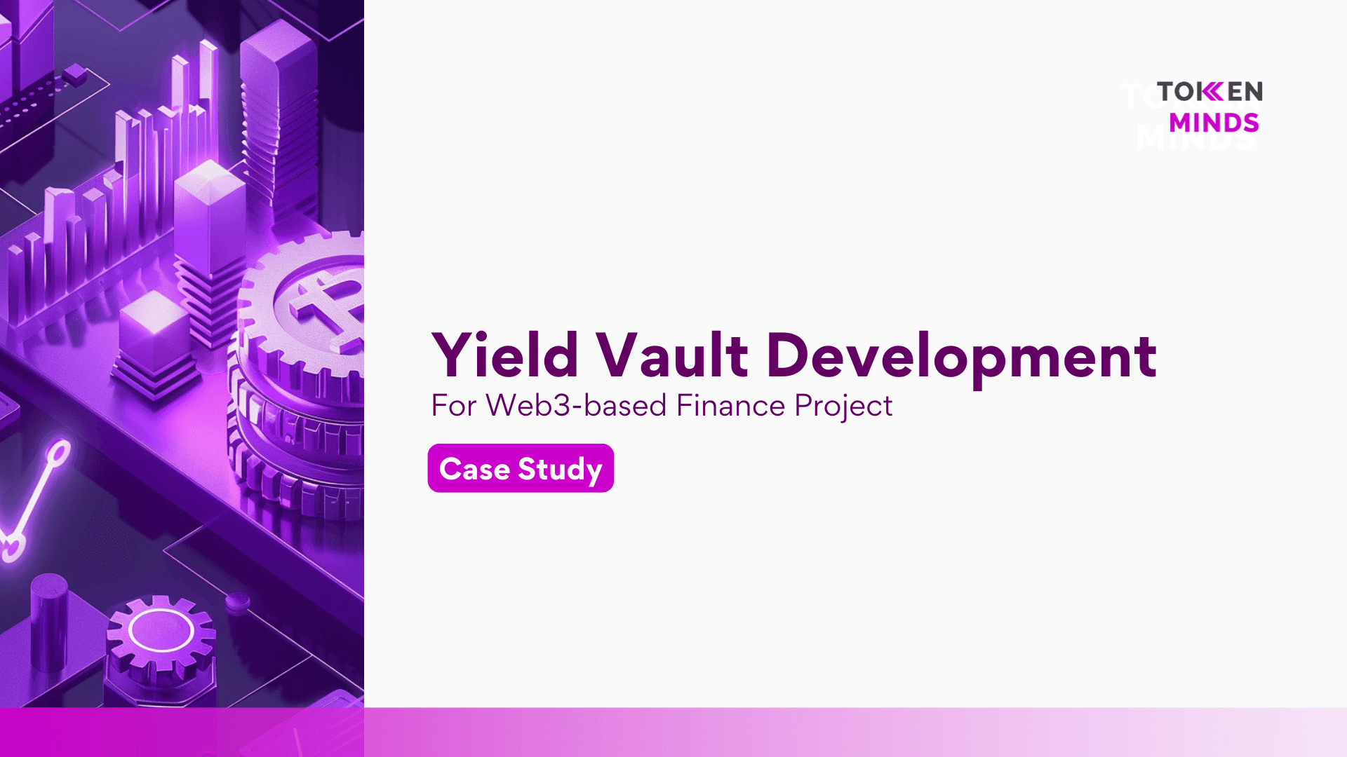 Yield Vault Development case study cover: for a Web3-based finance project, with an isometric purple city of charts