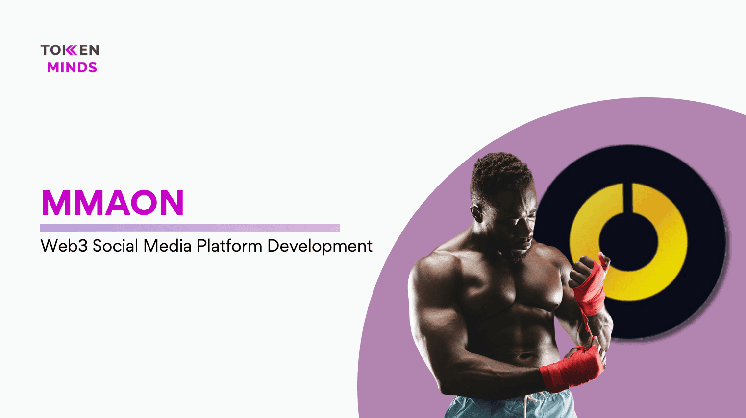 MMAON, Web3 Social Media Platform Development: a fighter beside the MMAON logo