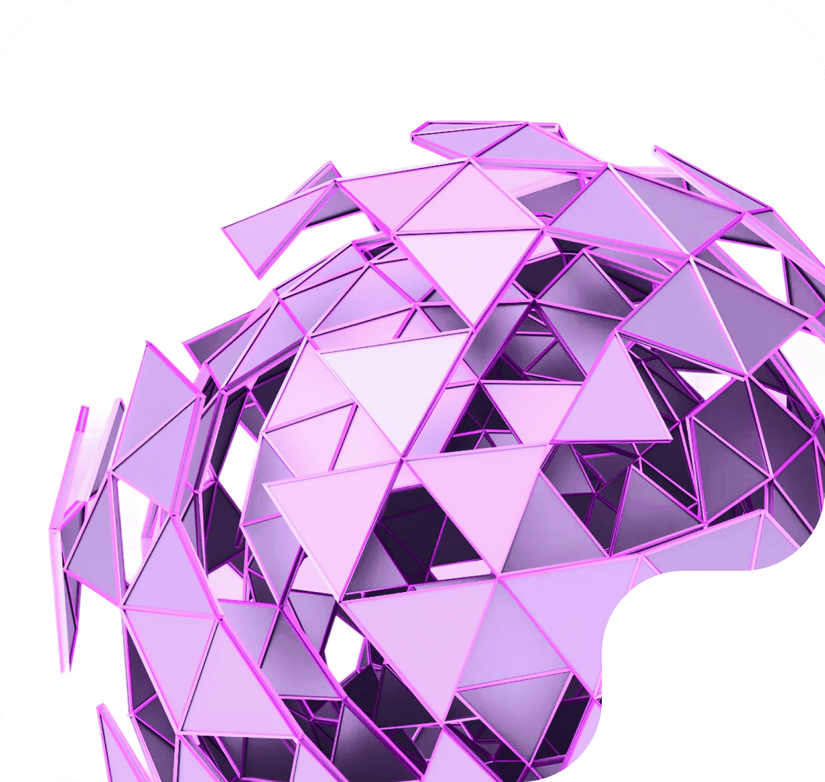 A faceted 3D sphere of violet triangles