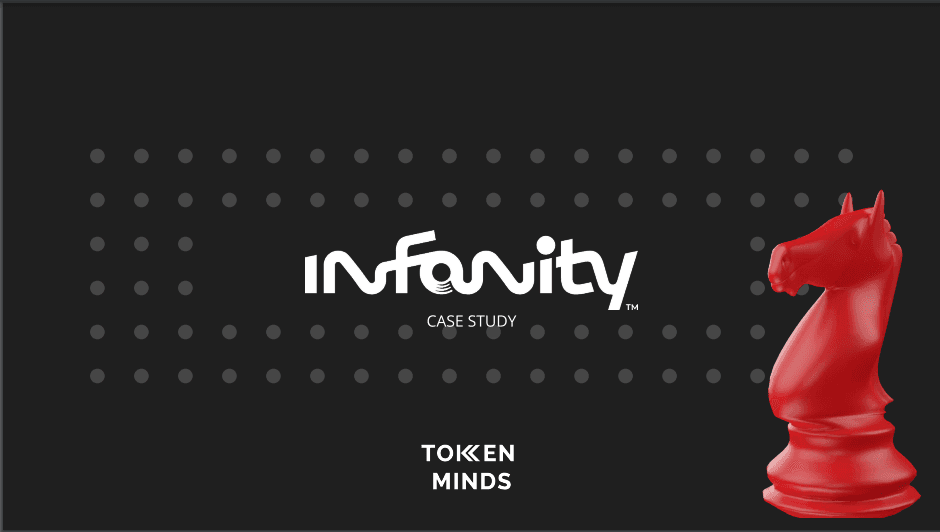 Infanity case study cover: the Infanity logo beside a red chess knight, on a dark dotted ground