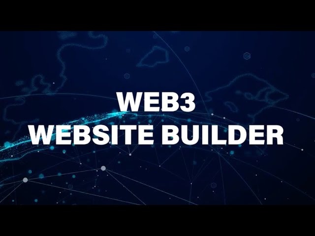 Web3 Website Builder, in large white letters over a dark blue world map traced in glowing network lines
