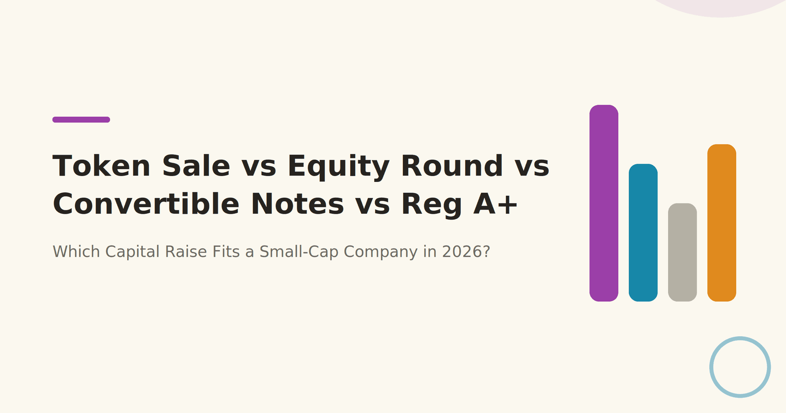 Token Sale vs Equity Round vs Convertible Notes vs Reg A+: Which Capital Raise Fits a Small-Cap Company in 2026?